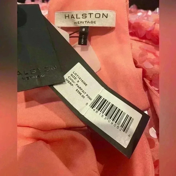 Halston Heritage Mini Dress 8 Party Pink Sequin T Back Halter Silk Lined Short - Picture 2 of 4